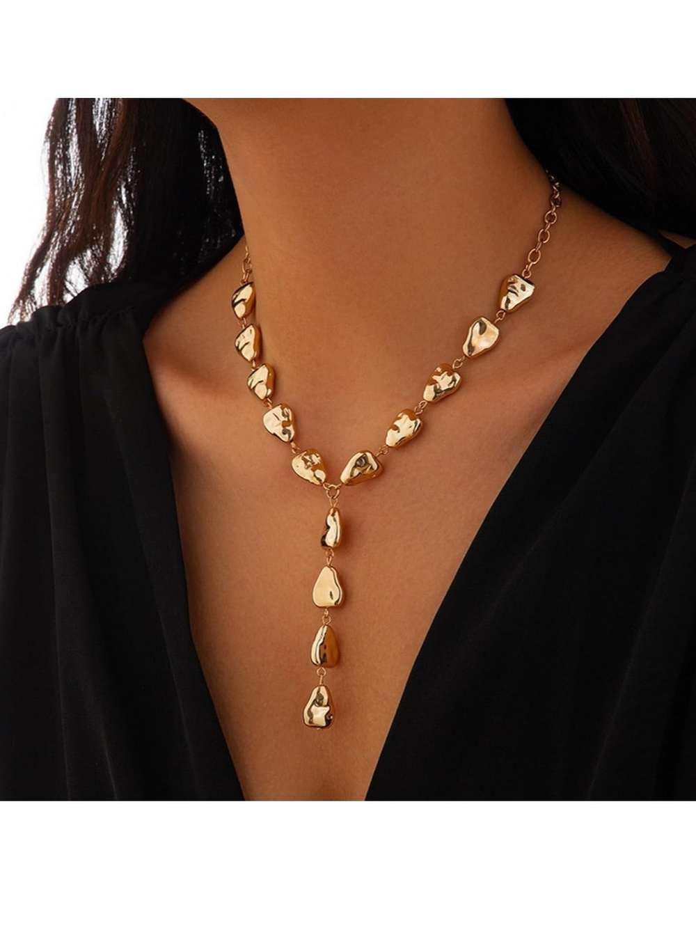 Amazon Gold Pebble Lariat Necklace